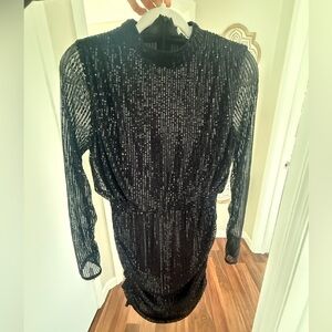 HYFVE Black Sequin Long Sleeve Dress